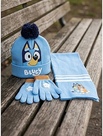 Ensemble bonnet gants écharpe bluey enfant mixte, 100 % acrylique