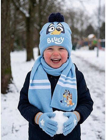 Ensemble bonnet gants écharpe bluey enfant mixte, 100 % acrylique