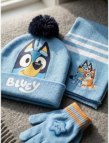 Ensemble bonnet gants écharpe bluey enfant mixte, 100 % acrylique