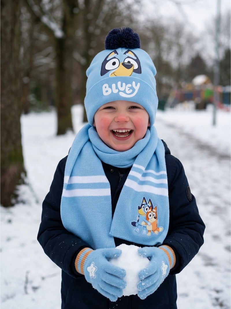 Ensemble bonnet gants écharpe bluey enfant mixte, 100 % acrylique Bleu - Kiabi