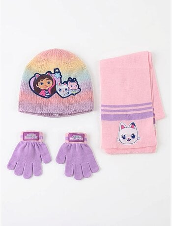 Ensemble bonnet gants écharpe en acrylique gabby's dollhouse dreamworks