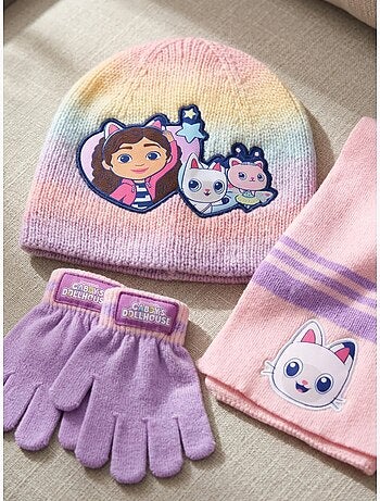 Ensemble bonnet gants écharpe en acrylique gabby's dollhouse dreamworks