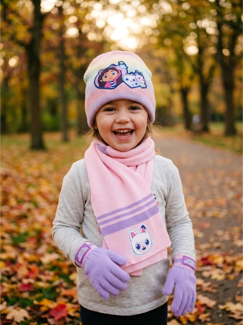 Ensemble bonnet gants écharpe en acrylique gabby's dollhouse dreamworks Rose - Kiabi