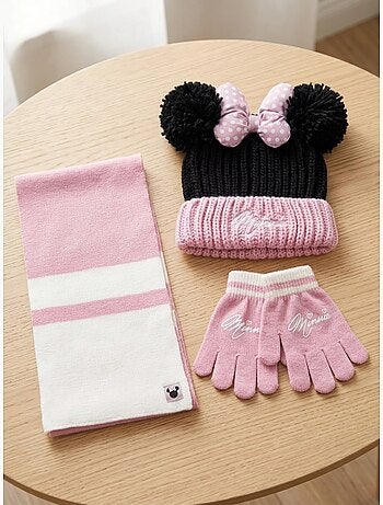 Ensemble bonnet gants écharpe enfant 3 pièces minnie disney