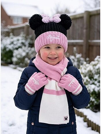Ensemble bonnet gants écharpe enfant 3 pièces minnie disney