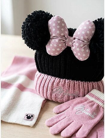 Ensemble bonnet gants écharpe enfant 3 pièces minnie disney