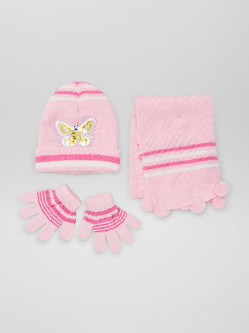 Ensemble bonnet + gants + écharpes - 3 pièces Rose - Kiabi