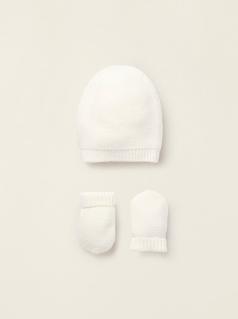 Ensemble Bonnet + Gants en Maille Blanc - Kiabi