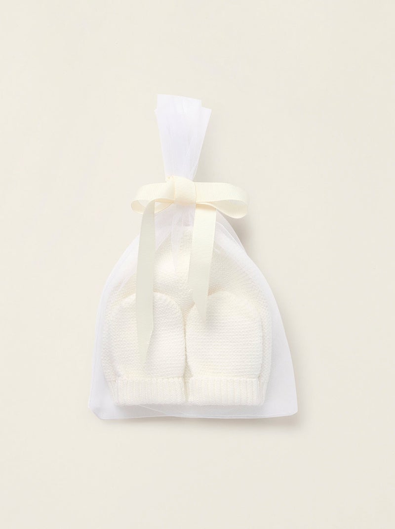 Ensemble Bonnet + Gants en Maille Blanc - Kiabi