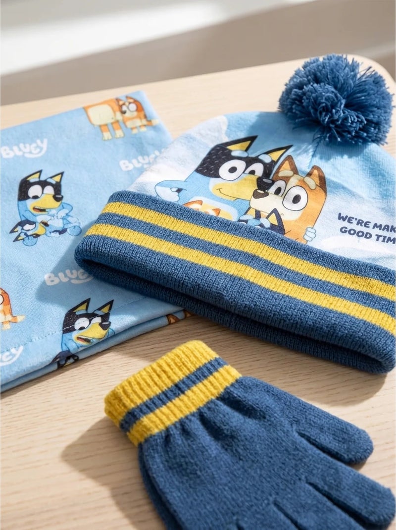 Ensemble bonnet, gants et écharpe tube enfant bluey bbc studios Bleu - Kiabi