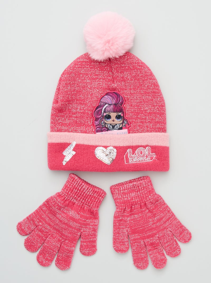 Ensemble bonnet + gants 'L.OL Surprise !' rose clair - Kiabi