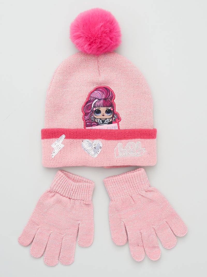 Ensemble bonnet + gants 'L.OL Surprise !' rose - Kiabi