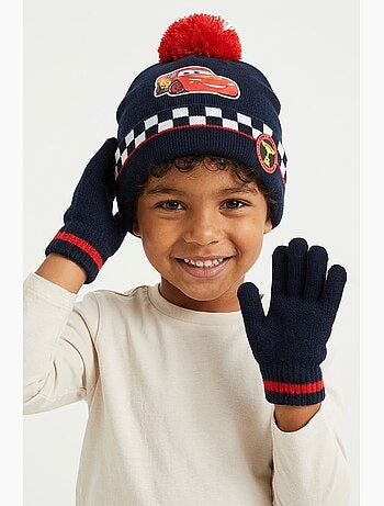 Ensemble bonnet & gants marine garçon cars - licence officielle