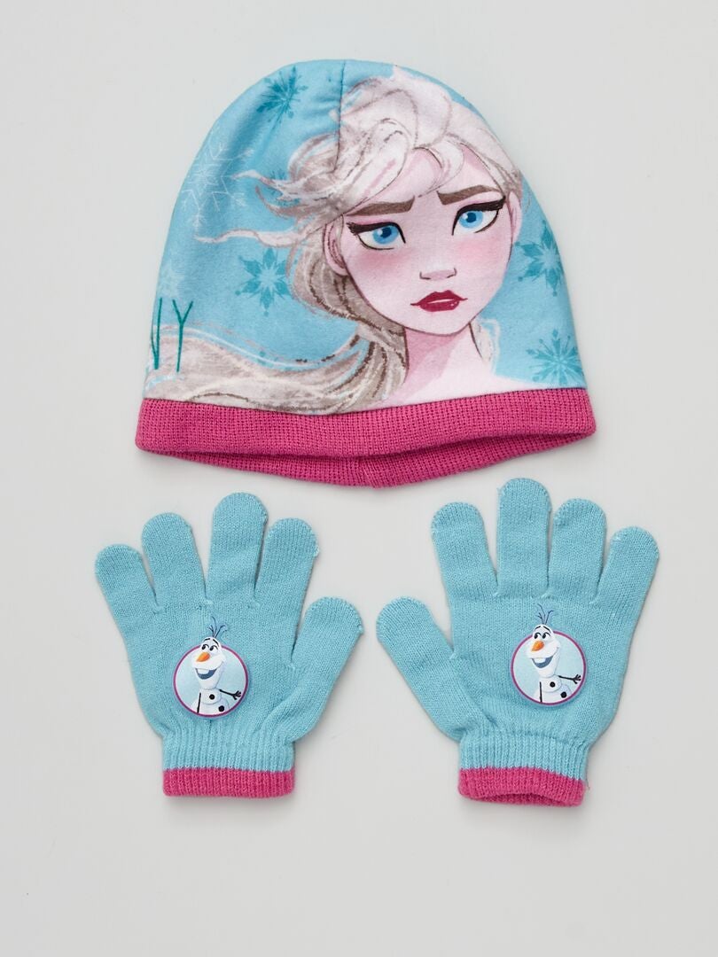 Ensemble bonnet + gants 'Reine des Neiges' bleu - Kiabi