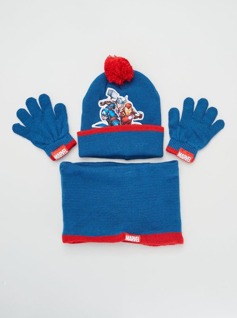 Ensemble bonnet + gants + tour de cou 'Avengers' Bleu/rouge - Kiabi