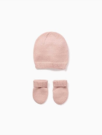 Ensemble bonnet + moufles en maille