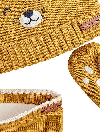 Ensemble bonnet, moufles et cache-cou enfant en tricot Charly