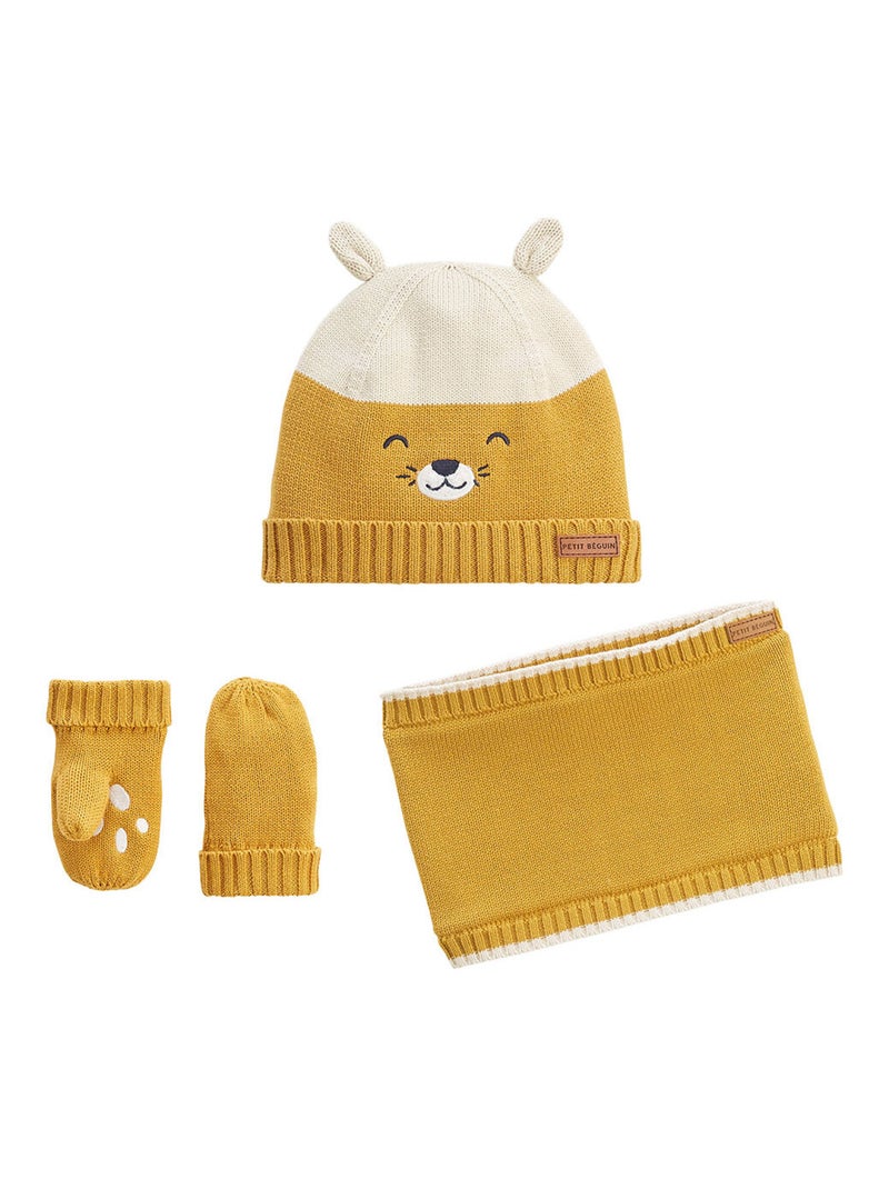 Ensemble bonnet, moufles et cache-cou enfant en tricot Charly