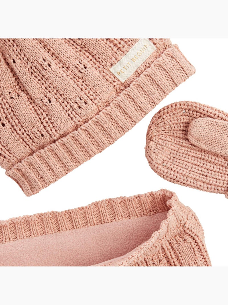 Ensemble bonnet, moufles et cache Rose - Kiabi