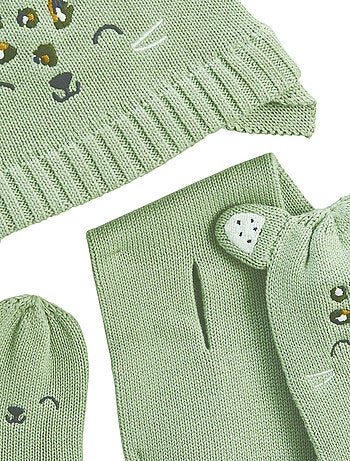 Ensemble bonnet, moufles et écharpe bébé en tricot Boavista