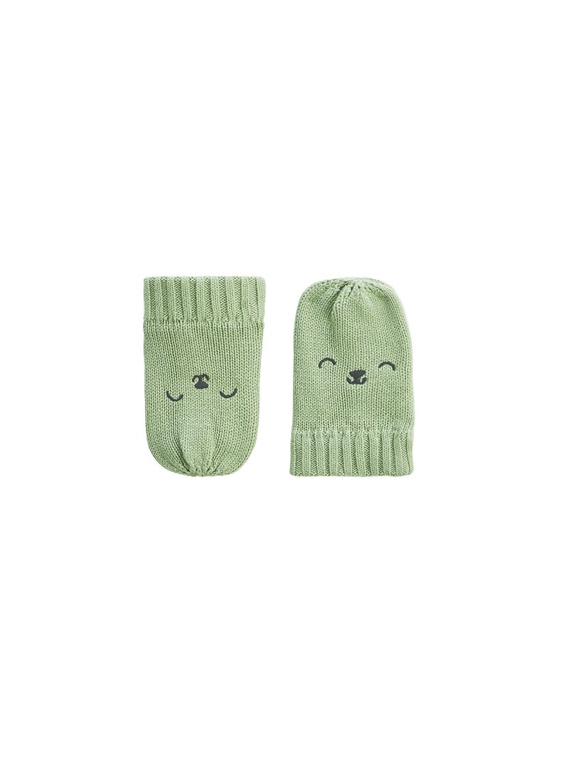 Ensemble bonnet, moufles et écharpe bébé en tricot Boavista Kaki - Kiabi