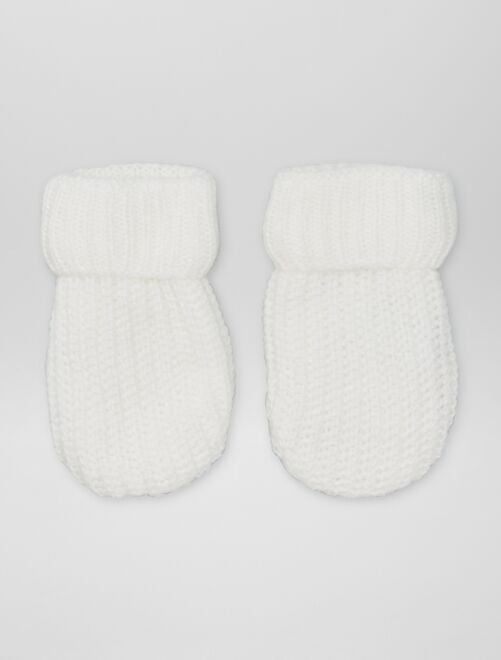 Ensemble bonnet ,chaussettes ,moufles (0-12 mois) 3 Pièces - KILINC BEBE  TRIKO COULEUR Blanc
