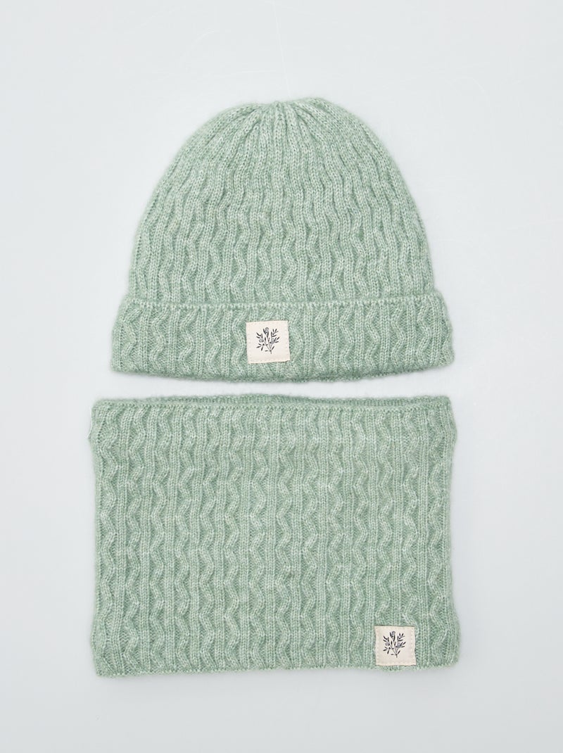Ensemble bonnet + snood - 2 pièces Vert - Kiabi