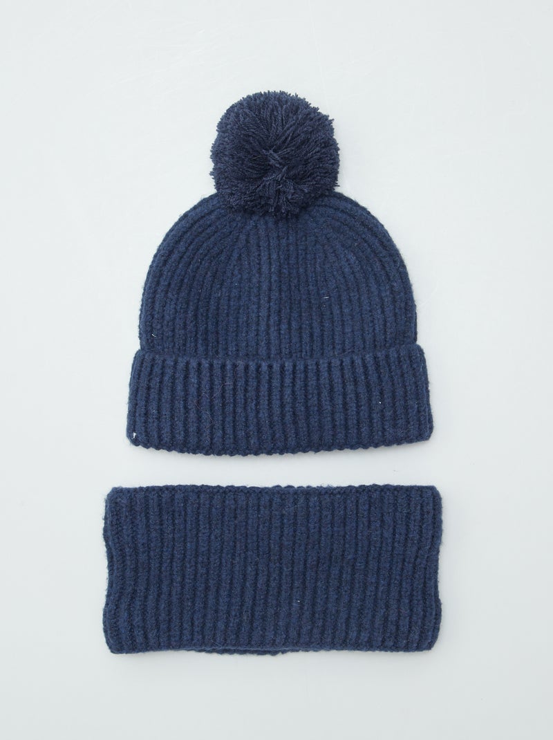 Ensemble bonnet + snood double polaire Bleu - Kiabi