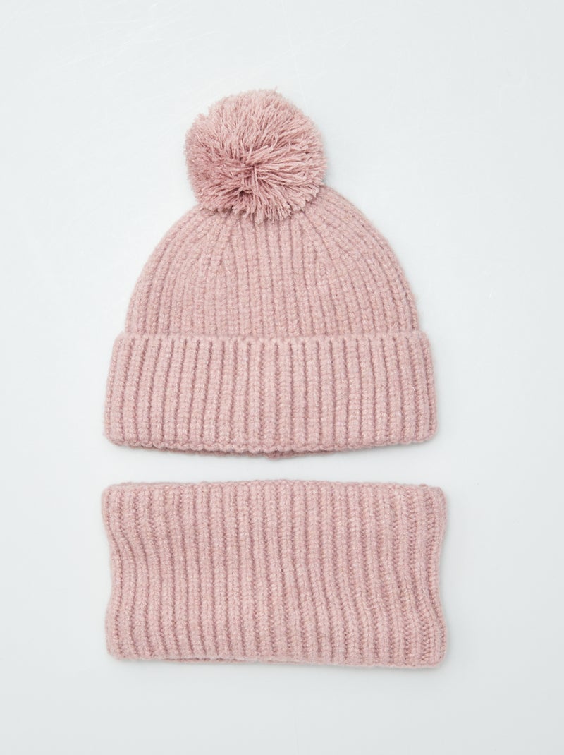 Ensemble bonnet + snood en double polaire Rose - Kiabi