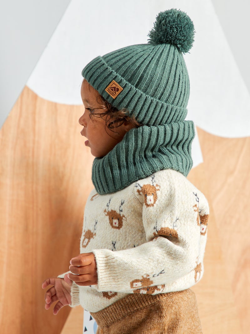 Ensemble bonnet, snood et moufles VERT FORET - Kiabi