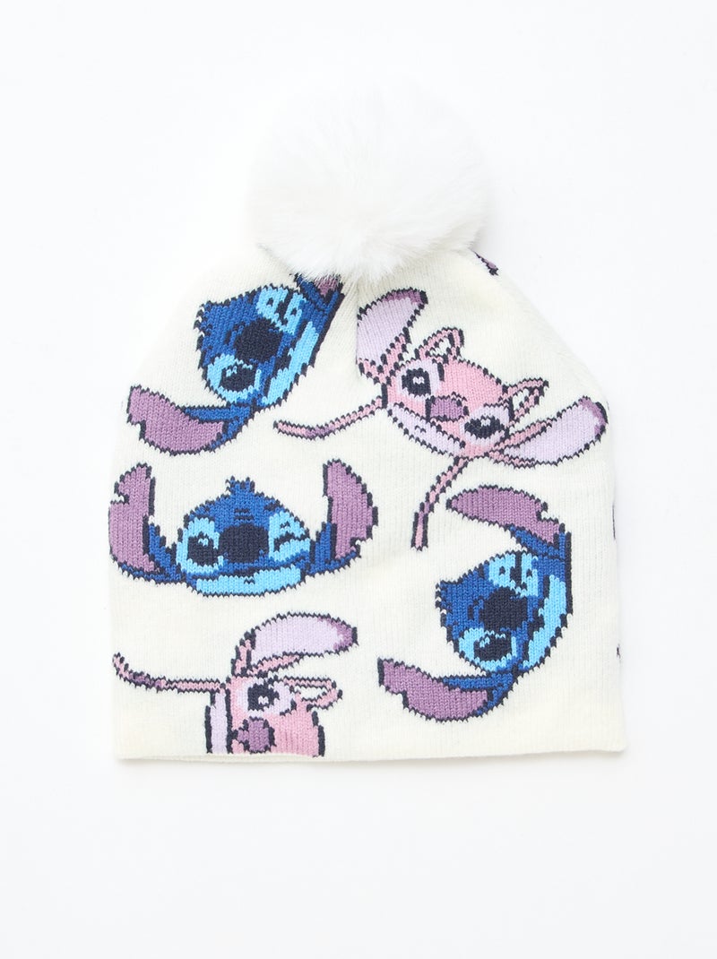 Ensemble bonnet + snood + gants 'Stitch & Angel' - 3 pièces Blanc - Kiabi