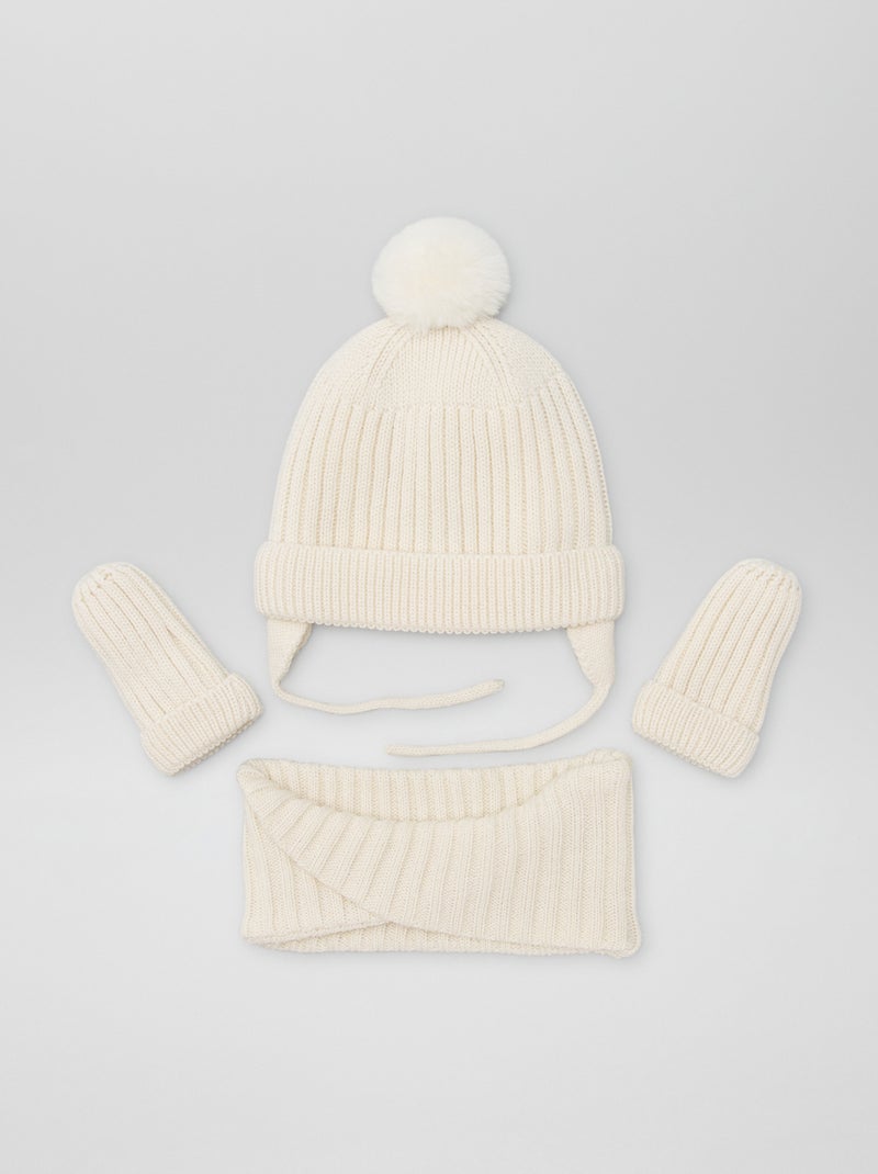 Ensemble bonnet + snood + moufles Blanc - Kiabi