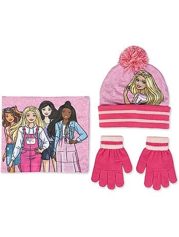Ensemble bonnet, tour de cou et gants barbie 2-8 ans