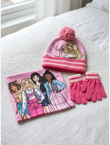 Ensemble bonnet, tour de cou et gants barbie 2-8 ans