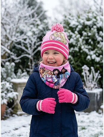 Ensemble bonnet, tour de cou et gants barbie 2-8 ans