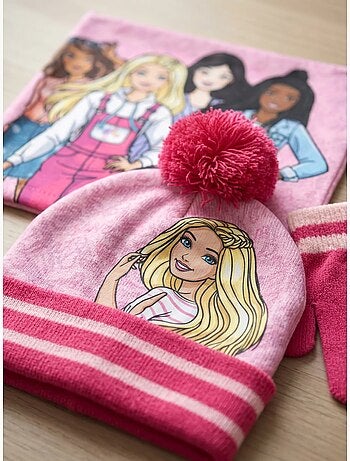 Ensemble bonnet, tour de cou et gants barbie 2-8 ans