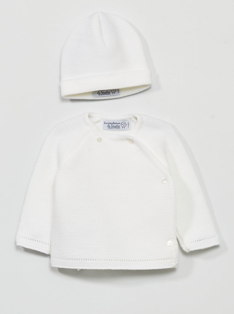 Ensemble brassière + bonnet 'Manufacture de Layette' - Made in France blanc - Kiabi