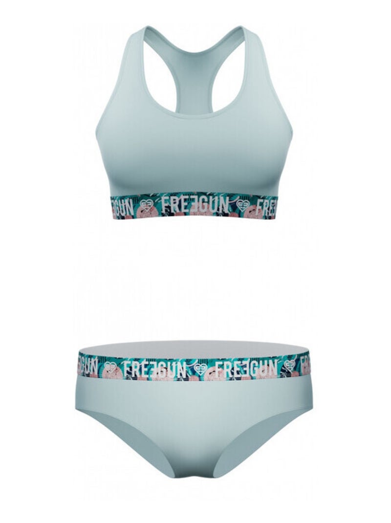 Ensemble brassière et culotte fille Geometrique Tropical Freegun Bleu turquoise - Kiabi