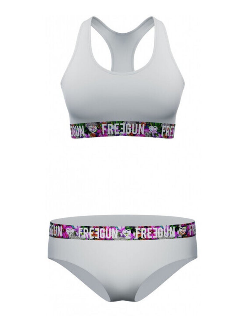 Ensemble brassière et culotte fille Tropical Leo White Freegun Blanc - Kiabi