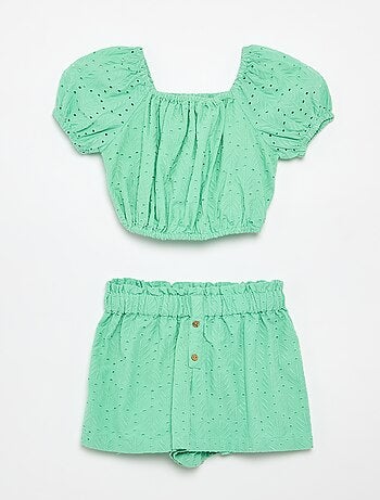 Ensemble brodé 2 pièces - short + blouse