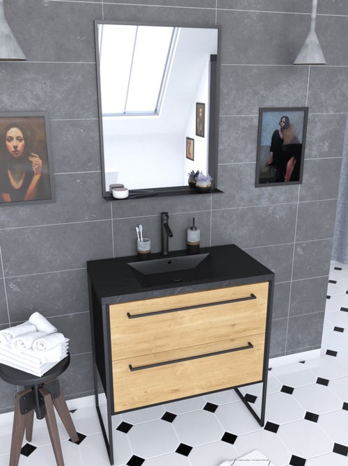 Ensemble caisson à tiroirs vasque et miroir simple - Kiabi