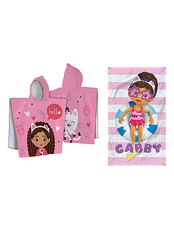 Ensemble Cape de bain et Drap de plage imprimés 100% Coton, GABBY ET LA MAISON MAGIQUE DUO ET PINK