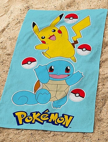 Ensemble Cape de bain et Drap de plage imprimés 100% Coton, POKEMON GRASS ET PORT