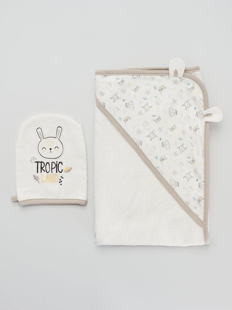 Ensemble cape de bain + gant beige - Kiabi