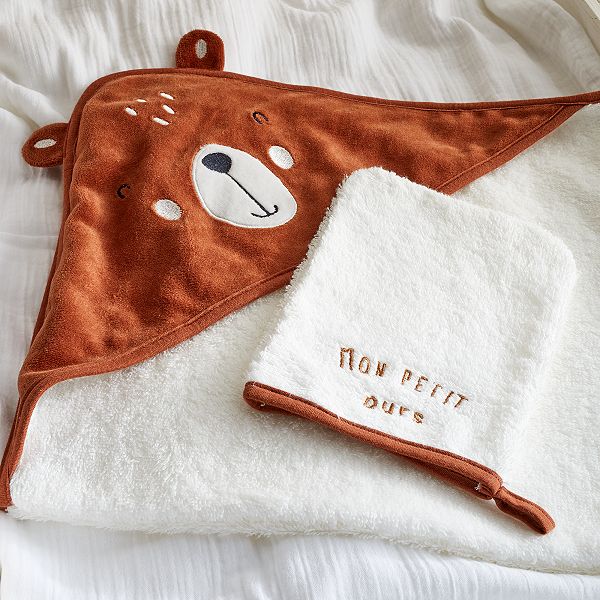 Ensemble Cape De Bain Gant De Toilette Bebe Garcon Marron Kiabi 12 00