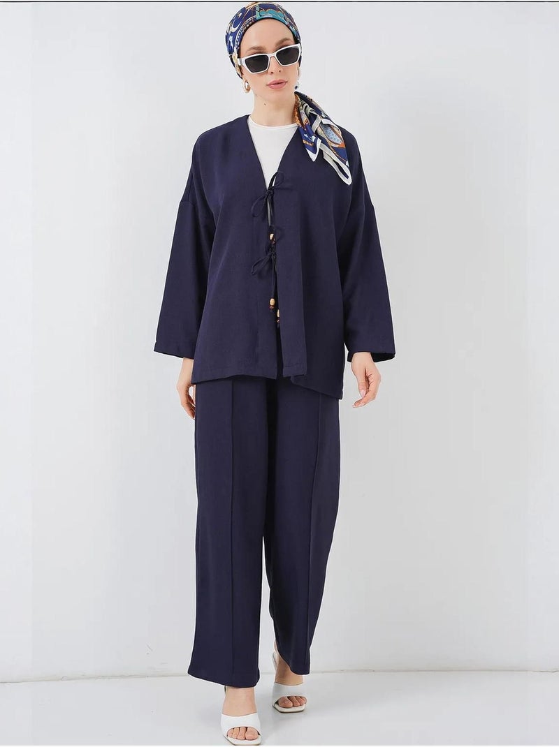 Ensemble cardigan à col en v et pantalon à jambes larges bdart Bleu marine - Kiabi