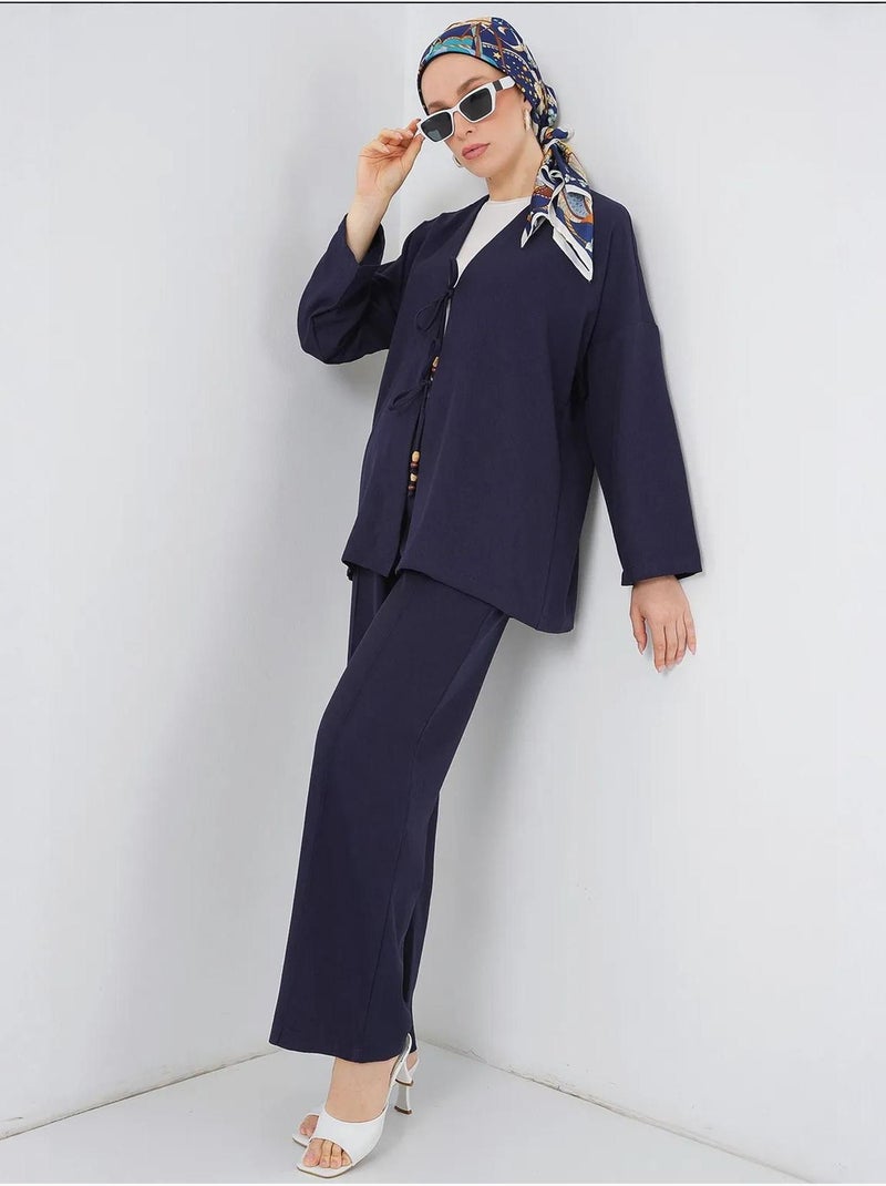 Ensemble cardigan à col en v et pantalon à jambes larges bdart Bleu marine - Kiabi