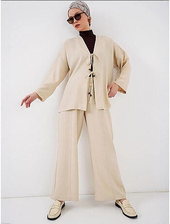 Ensemble cardigan à col en v et pantalon à jambes larges bdart