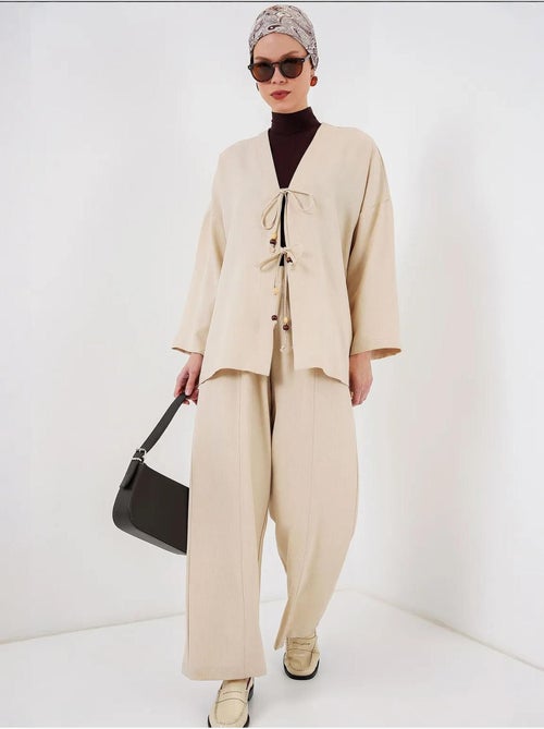 Ensemble cardigan à col en v et pantalon à jambes larges bdart - Kiabi