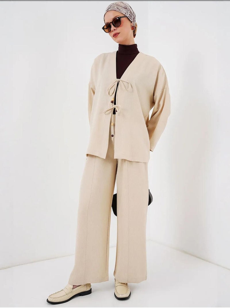 Ensemble cardigan à col en v et pantalon à jambes larges bdart Crème - Kiabi